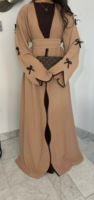 Abaya Cardigan Élégante et Modeste en Polyester Uni pour Femme 2026 – Vêtement Islamique de Dubaï, Abaya d'Été Nida à Nœud Papillon et Design Ouvert