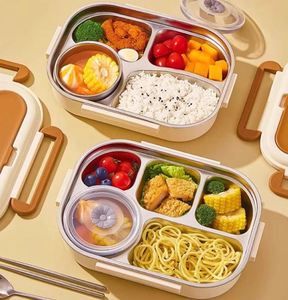 4-Compartment Metal <b>Snack</b> Organizer Stainless Steel Lunch Box with Leakproof Condiment <b>Container</b> - Product Image 1