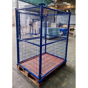 Chariot <span class=keywords><strong>de</strong></span> manutention pliable en acier avec cage métallique et palette en bois, robuste pour entrepôt - Product Image 5