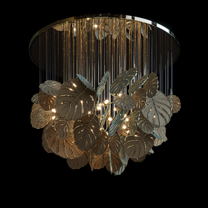 Lustre LED sur mesure haut <span class=keywords><strong>de</strong></span> gamme en métal doré en forme <span class=keywords><strong>de</strong></span> feuilles <span class=keywords><strong>de</strong></span> <span class=keywords><strong>palmier</strong></span> pour hall d'hôtel et villa - Collection Project Light Factory - Product Image 2