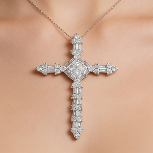 Collier chaîne de pull classique en or plaqué or 10K/14K/18K avec diamant CVD de laboratoire, pendentif croix, cadeau de fiançailles personnalisé en argent - Product Image 4