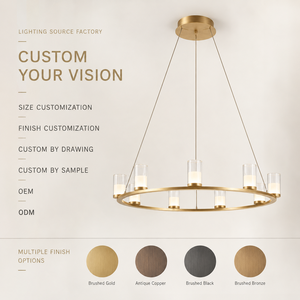 Lustre LED moderne en forme d'anneau, suspension cylindrique en verre, lampe suspendue circulaire en métal brossé pour salle à manger, villa, hôtel - Product Image 6