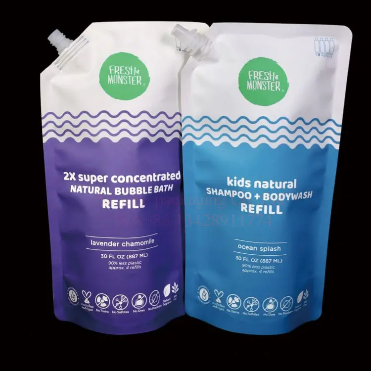 Sacchetto di schiuma detergente liquido per le mani sacchetto di sapone sacchetto di imballaggio dell'acqua per Shampoo sacchetto di plastica con beccuccio di ricarica stampato personalizzato