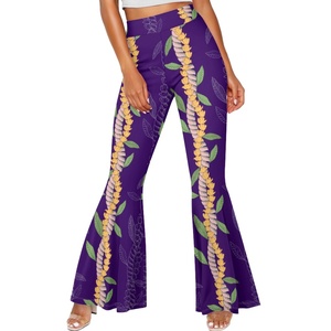 Pantalones acampanados de levantamiento de cadera sofisticados de gama alta personalizados Hawaiian Aloha Fashion Maile Lei para mujer - Product Image 5
