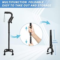 Canne de marche réglable avec base à 4 branches pour une stabilité accrue, canne pliable pour personnes âgées, deux poignées, canne à quatre points