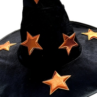 Cappello da Strega Personalizzato in Velluto Nero con Applicazioni di Stelle Viola e Bordo Argento, Cappello per Costume di Halloween, Logo e Colore Personalizzabili OEM