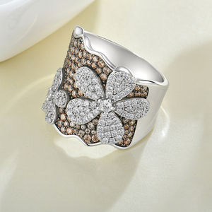 Anello di Design fiore in argento <span class=keywords><strong>Sterling</strong></span> 925 con pietre CZ marroni e bianche per le donne-gioielli ipoallergenici per le dita sensibili - Product Image 3