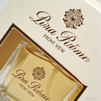Boîte d'emballage de parfum en papier rigide avec fenêtre transparente et impression UV dorée