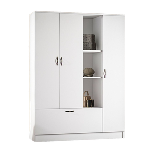 Armadio Autoportante in Legno AekaOnline <span class=keywords><strong>Melisa</strong></span> a 3 Ante con 3 Ripiani Aperti, Bianco, Moderno, per Casa e Hotel, con Funzione Pieghevole per Vestiti - Product Image 1