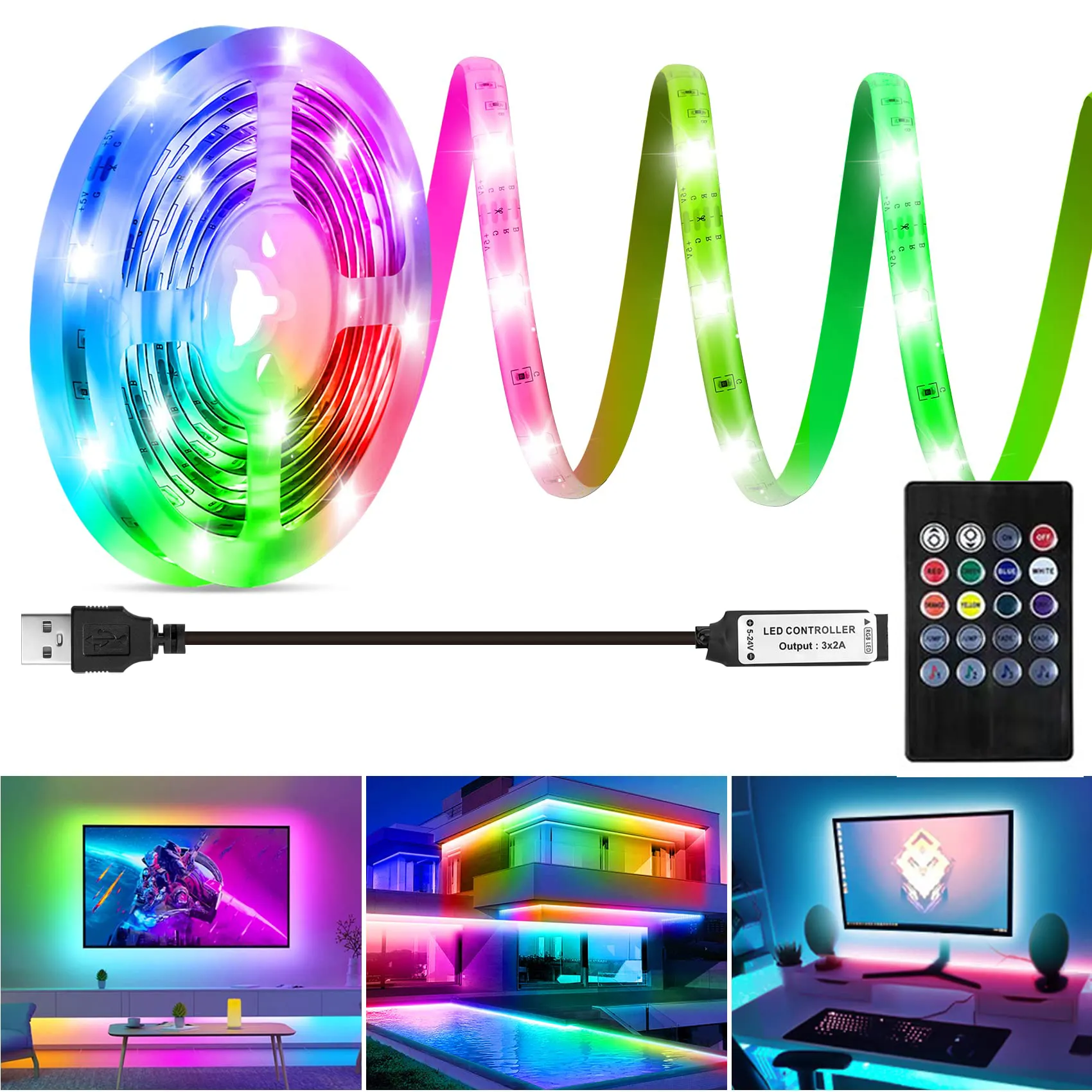 Music Control Led Strip Light 5 Meter/3M/2M Waterproof Rgbic LED Strip RGB IP65 Flexible Led Strip Light 5V TV Back Light Strip