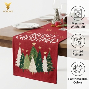 Ychon Wholesale Custom Linen Printed Christmas Tree Table Runners Festival Home Hotel Decorations Merry Christmas Table Runners - Product Image 3
