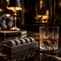 En stock, pierres à whisky en granit de qualité alimentaire Shunstone, 6 pièces, avec plateau en bois pour les amateurs de whisky
