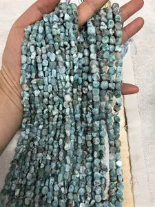 Aita 6-8mm Irregular Natural Blue Dominica Larimar Beads Long Strand Mineral Gemstones For DIY Jewelry