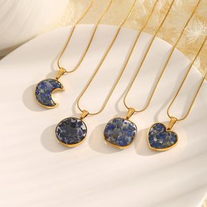 Ожерелье из темно-синего камня с цепочкой-змейкой, подвеска в форме сердца, позолоченное, модное ювелирное изделие для женщин, ожерелье из нержавеющей стали - Product Image 2
