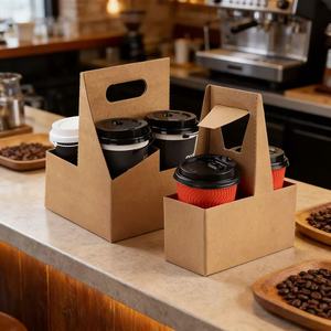 Individuell Bedruckte Wellpappe-Boxen Einweg-Becherhalter mit Griff aus Recycling-Materialien UV-Beschichtung Faltbares Design für Getränke & Kaffee - Product Image 1