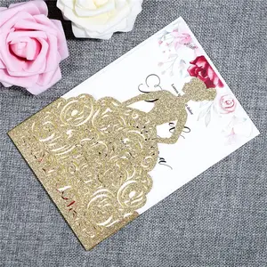 Factory Promotion Elegant Laser Cut Pocket Luxury Wedding Invitations