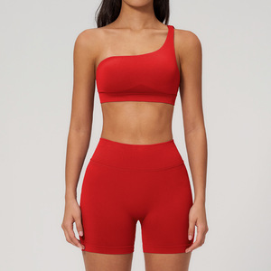 Women's One Shoulder Yoga Sports <b>Bra</b> Asymmetric <b>Backless</b> Seamless Soft High Stretch Breathable Shorts High Waist Gym Running - Product Image 4