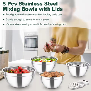 WELLFLYER Bols à mélanger en acier inoxydable <span class=keywords><strong>KIGA</strong></span>-167 avec couvercles transparents et 3 râpes pour la cuisine, la cuisine, le service et le rangement. - Product Image 5