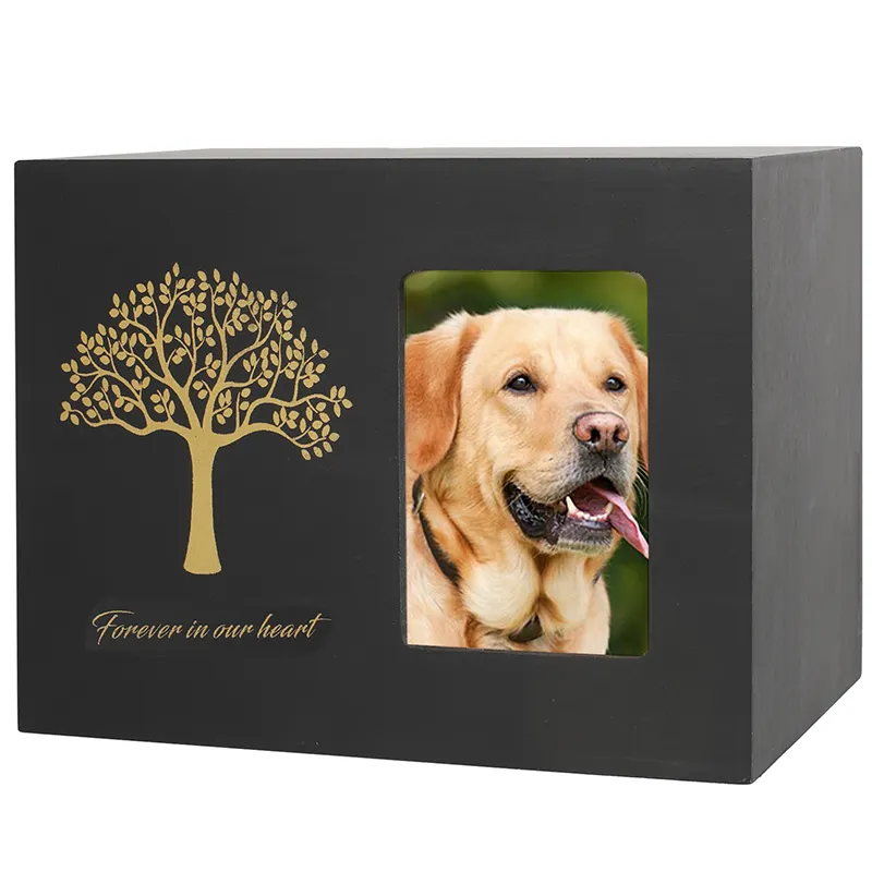 Factory Supply Bambus Pet Caskets Särge und Schatullen Black Lining Cermation Urn Kleine Pet Urns mit Foto rahmen