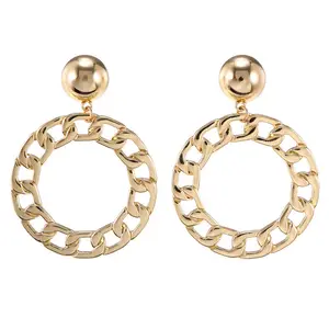 Cuban Chain Large Vintage Earrings for Women Gold Color Geometric Earring Metal Weave Earring Hanging Fashion Jewelry