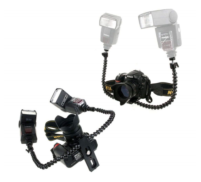 Gooseneck Bracket Mount Video Grip with Dual Flash Cold Shoe Mount Heavy Duty Padded Hand Grip for Camera