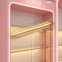 Vitrine d'exposition LED rose avec porte en verre, meuble de rangement commercial pour cosmétiques, jouets et modèles, présentoir de produits pour salon de beauté
