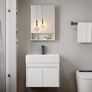 Moderno Mueble de Baño Flotante Blanco de 16 Pulgadas <span class=keywords><strong>con</strong></span> Doble Cajón, Espejo y Lavabo de Cerámica para <span class=keywords><strong>Baños</strong></span> Pequeños - Product Image 4