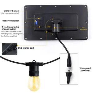 Longue durée de fonctionnement 50 pieds, 15 pièces, ampoule led, lampe solaire extérieure, guirlande lumineuse étanche, flamme solaire