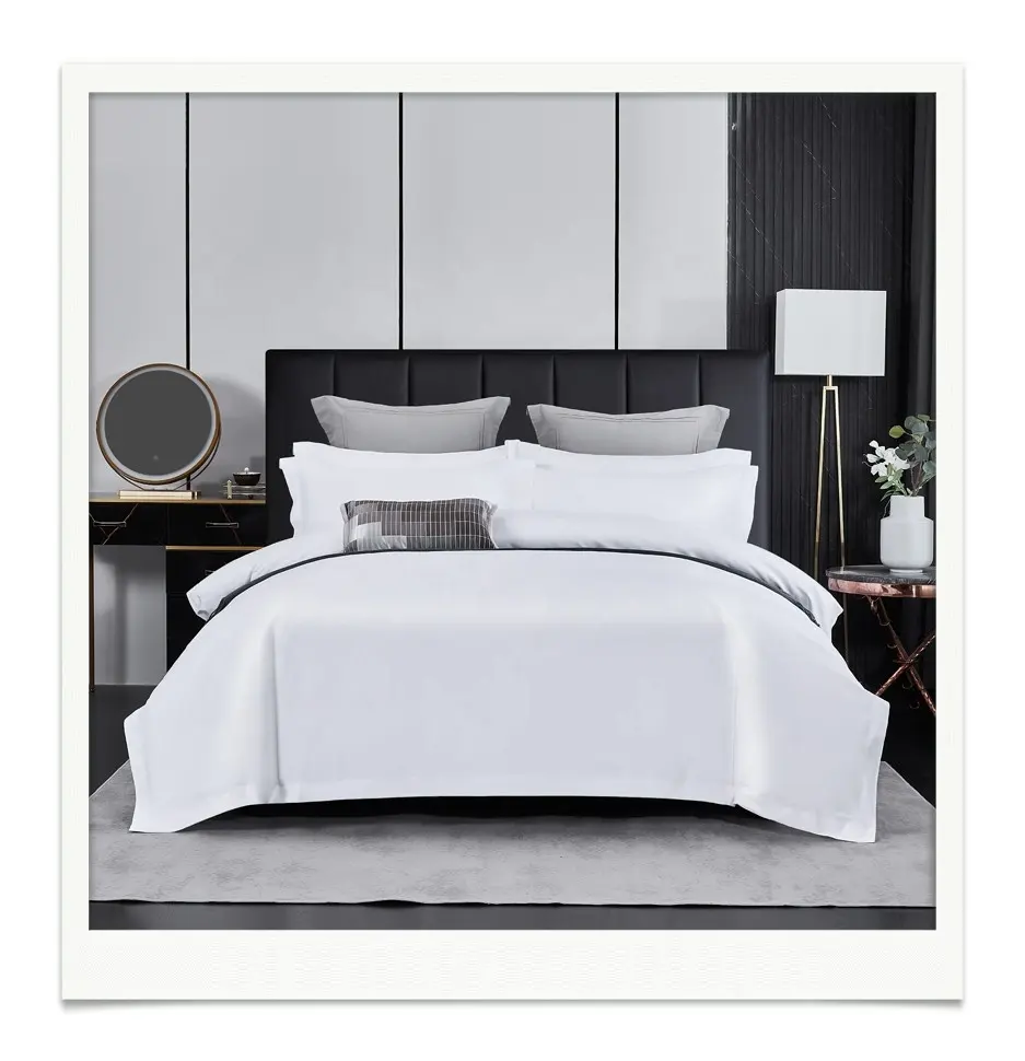 Drap de lit blanc d'hôtel 100% coton, housse de couette, Satin Jet 40s60s, ensemble de quatre pièces pour hôtels cinq étoiles