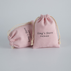 Ling's Store Cotton <b>Drawstring</b> Bag Pink 8x10cm Jewelry Packaging <b>Pouch</b> Rectangular Storage Bag for Necklace Pendant - Product Image 1