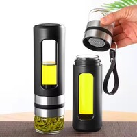 CHUFENG Portable Anti-fuite 400ml Verre à thé isolé Double paroi avec manchon et séparateur de thé pour bouteille d'eau potable