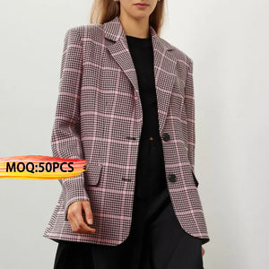 Oem personalizzato piccola giacca da lavoro lavoro con intaglio bavero monopetto maniche lunghe <span class=keywords><strong>rosa</strong></span> pied de poule da donna - Product Image 1