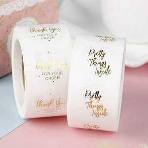 Autocollants de remerciement plaqués or, jolies choses à l'intérieur, autocollants de transfert pour emballages cadeaux - Product Image 1