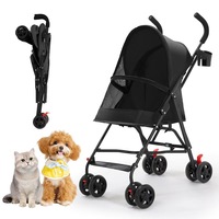Poussette pour chien en métal à 4 roues, poussette pour animaux de compagnie pour chiens et chats, utilisation en extérieur, petite, portable, légère, pliage en un clic, simple