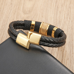 สร้อยข้อมือหนัง PU ถักสีดำสำหรับผู้ชาย พร้อมตัวล็อคแม่เหล็กชุบเงิน สไตล์คลาสสิก ของขวัญเครื่องประดับ - Product Image 3