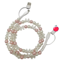 Chargeur de téléphone 4-en-1 le plus mignon avec double perles et nœuds, chargeur de téléphone perlé Seneca, câbles de charge en acrylique à 4 voies