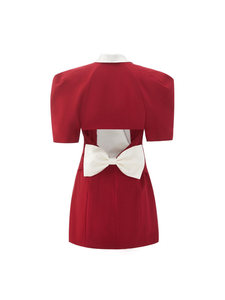 Personalizzazione Oem a sbuffo maniche corte a vita alta con scollo a V di alta qualità da donna collo <span class=keywords><strong>grande</strong></span> con fiocco posteriore doppiopetto Mini <span class=keywords><strong>abito</strong></span> da donna - Product Image 6