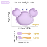 Assiette à dîner pour bébé en silicone personnalisable, logo personnalisé, 100% qualité alimentaire, couleur unie, motif crabe, avec kit de couverts