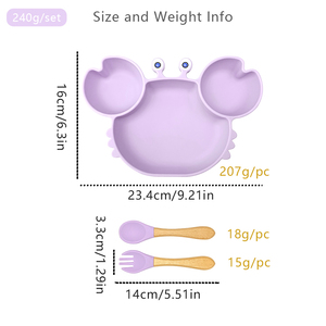 Plato de Silicona Personalizado para Bebés con Logotipo, Plato para Cena 100% de Grado Alimenticio, Color Liso, Plato con Diseño de Cangrejo y Juego de Cubiertos - Product Image 4