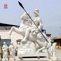 Sculpture grandeur nature en marbre blanc homme et cheval de Marly
