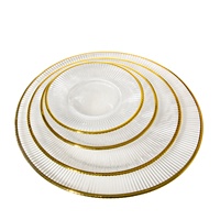 Assiettes de présentation rondes en verre côtelé avec bord doré Samyo Luxury Home Party Decoration, 13 pouces