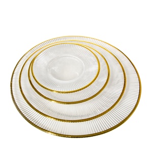 Assiettes de présentation rondes en verre côtelé avec bord doré Samyo Luxury Home Party Decoration, 13 pouces - Product Image 2