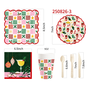 DAMAI Christmas Customized Party Tableware Set Disposable Christmas Santa Ring Bow Knot Star Gift <b>Pattern</b> <b>Paper</b> Plate - Product Image 2