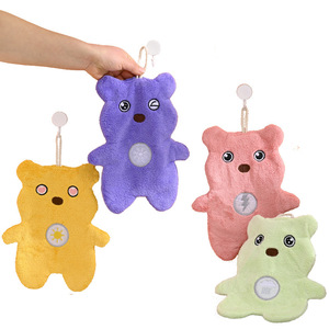 Custom Cartoon Hand Towel 21x26cm Coral Fleece Absorbent Kindergarten Kids Towel With Hook Custom Logo Printing - Product Image 3