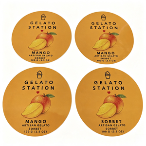 Stiker Makanan Bulat Kustom Tahan Air Label Rasa Gelato Vinyl Perekat Sendiri Stiker Kemasan Stoples Dessert Layanan Percetakan - Product Image 1