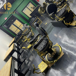 Ensemble de salon Chaise de barbier pour homme Lit à shampoing Gold Vintage Style - Product Image 1