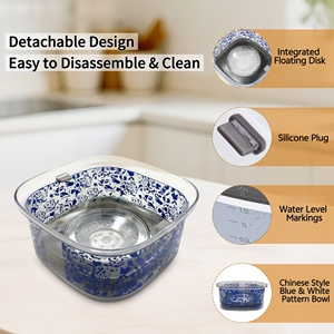 Bol à eau flottant pour chien en <span class=keywords><strong>porcelaine</strong></span> bleue et blanche <span class=keywords><strong>de</strong></span> style chinois 2L, bol anti-éclaboussures pour chien avec disque flottant - Product Image 2