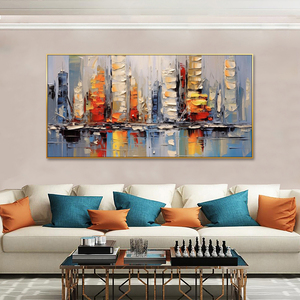 Arte Mural Moderno Urbano en Lienzo 3D con Textura, Pintura al Óleo Abstracta Reflectante, Decoración Minimalista para Sala de Estar, Pinturas de Paisajes - Product Image 5