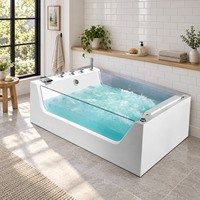 Baignoire hydromassante en acrylique extra large de 1700 mm avec panneaux transparents et système de massage sous-marin pour un bain à bulles confortable