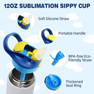 Gourde isotherme en acier inoxydable de 350 ml pour enfants avec couvercle à paille pop-up à un clic et poignée, idéale pour les fêtes - Product Image 5